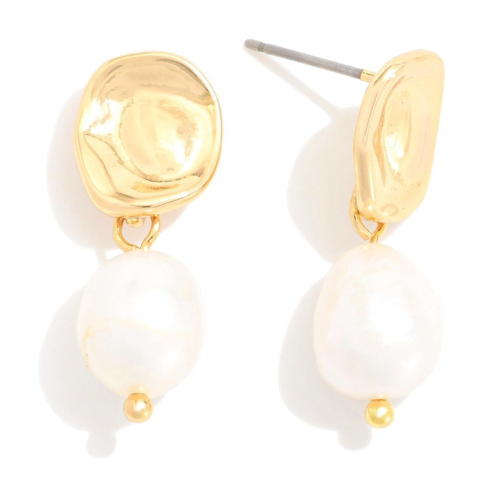 Gold Drop Pearl Earrings
