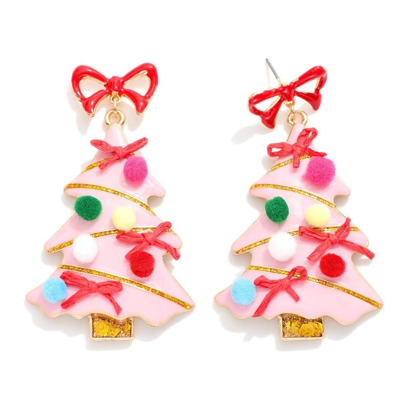 Pink Christmas Tree Earrings