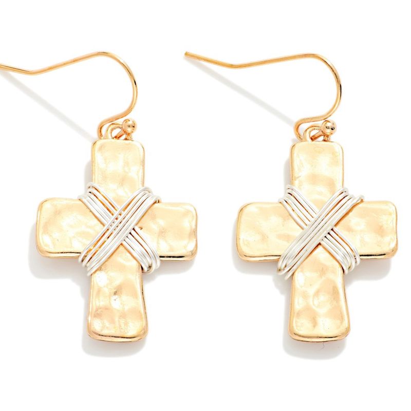 Two-Tone Wire Wrapped Cross Earrings