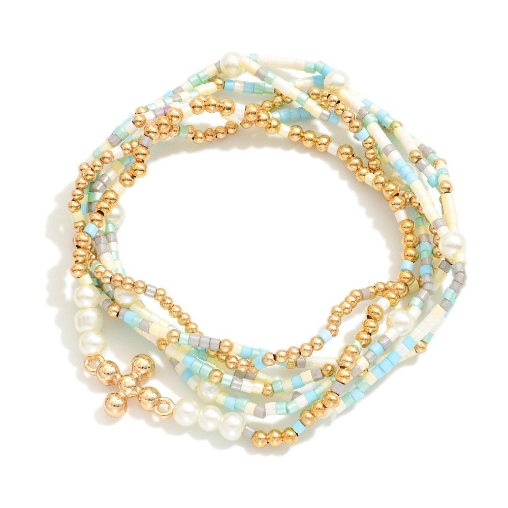 Mint, Pearl, &amp; Gold Bracelet Stack