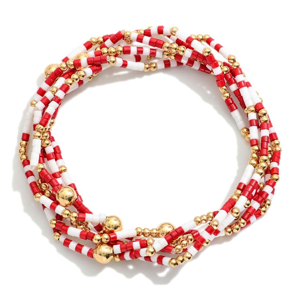 Crimson Beaded Bracelet Stack