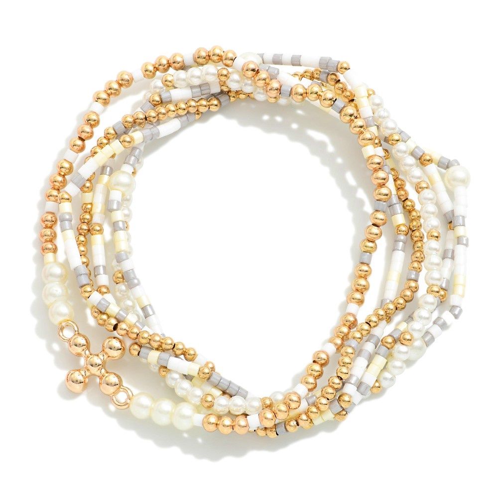Gray &amp; Gold Cross Bracelet Stack