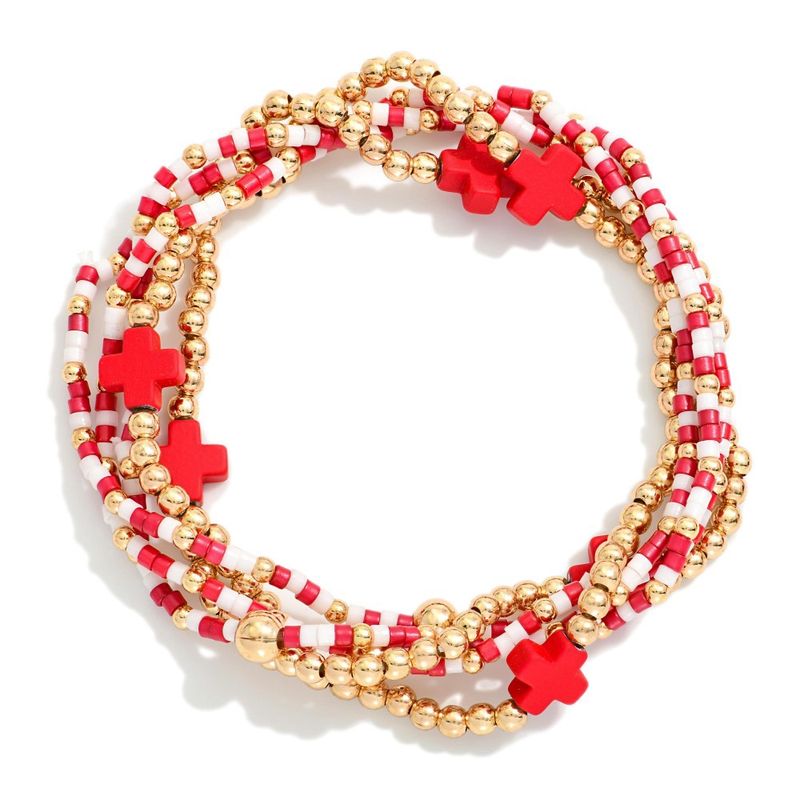 Crimson &amp; Gold Cross Bracelet Stack