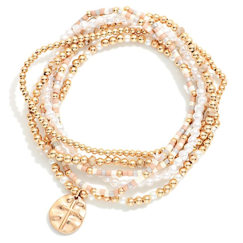 Mauve Cross Dangle Bracelet Stack