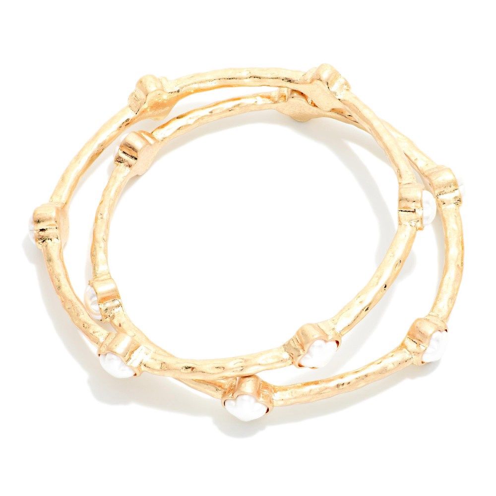 White &amp; Gold Hammered Bangles