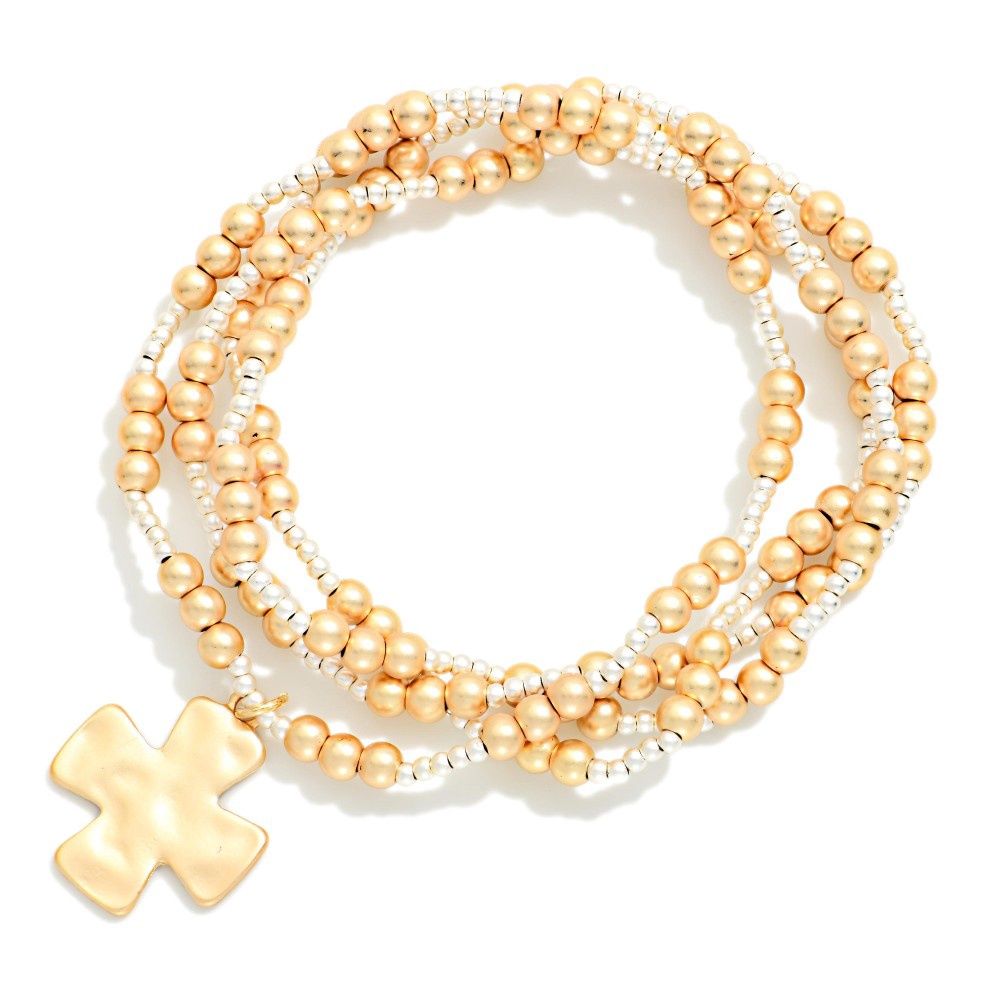 Two Tone Cross Dangle Bracelet Stack