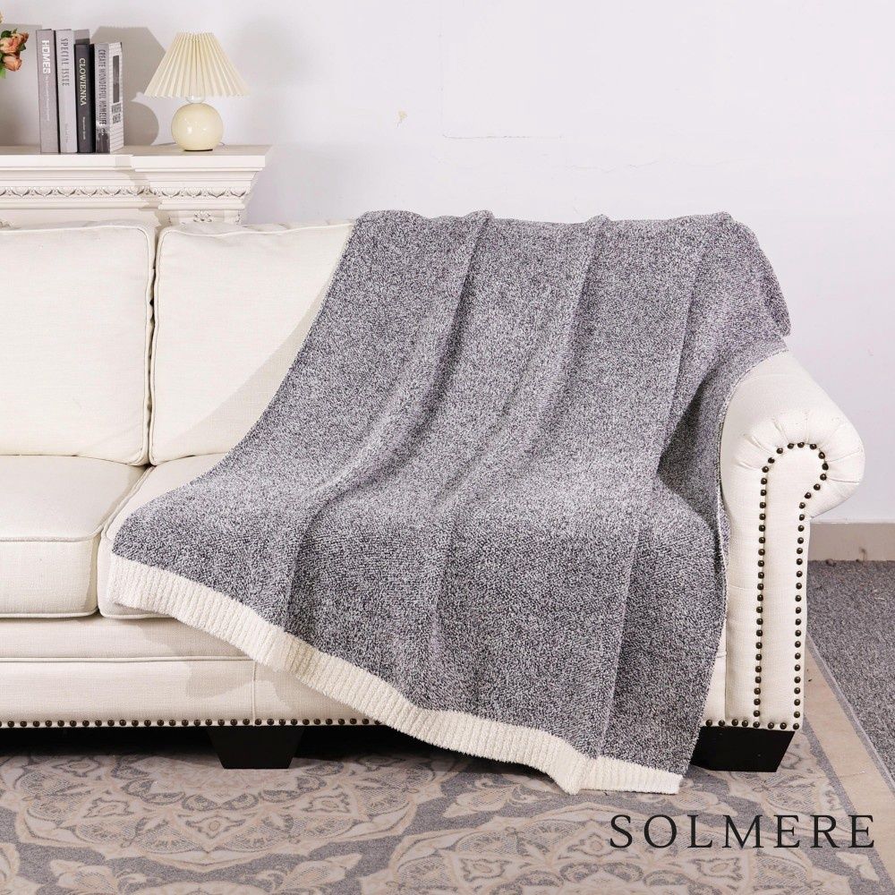 Gray &amp; White Solmere Fuzzy Blanket