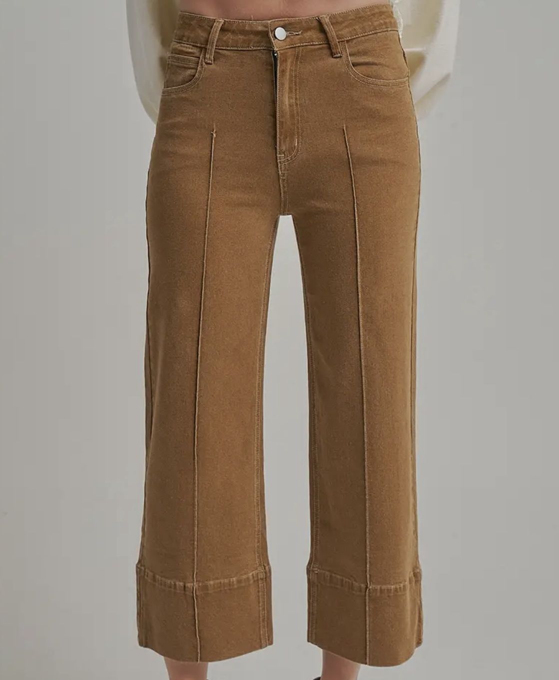 Mid Rise Front Seamed Jeans - Camel, Size: Small