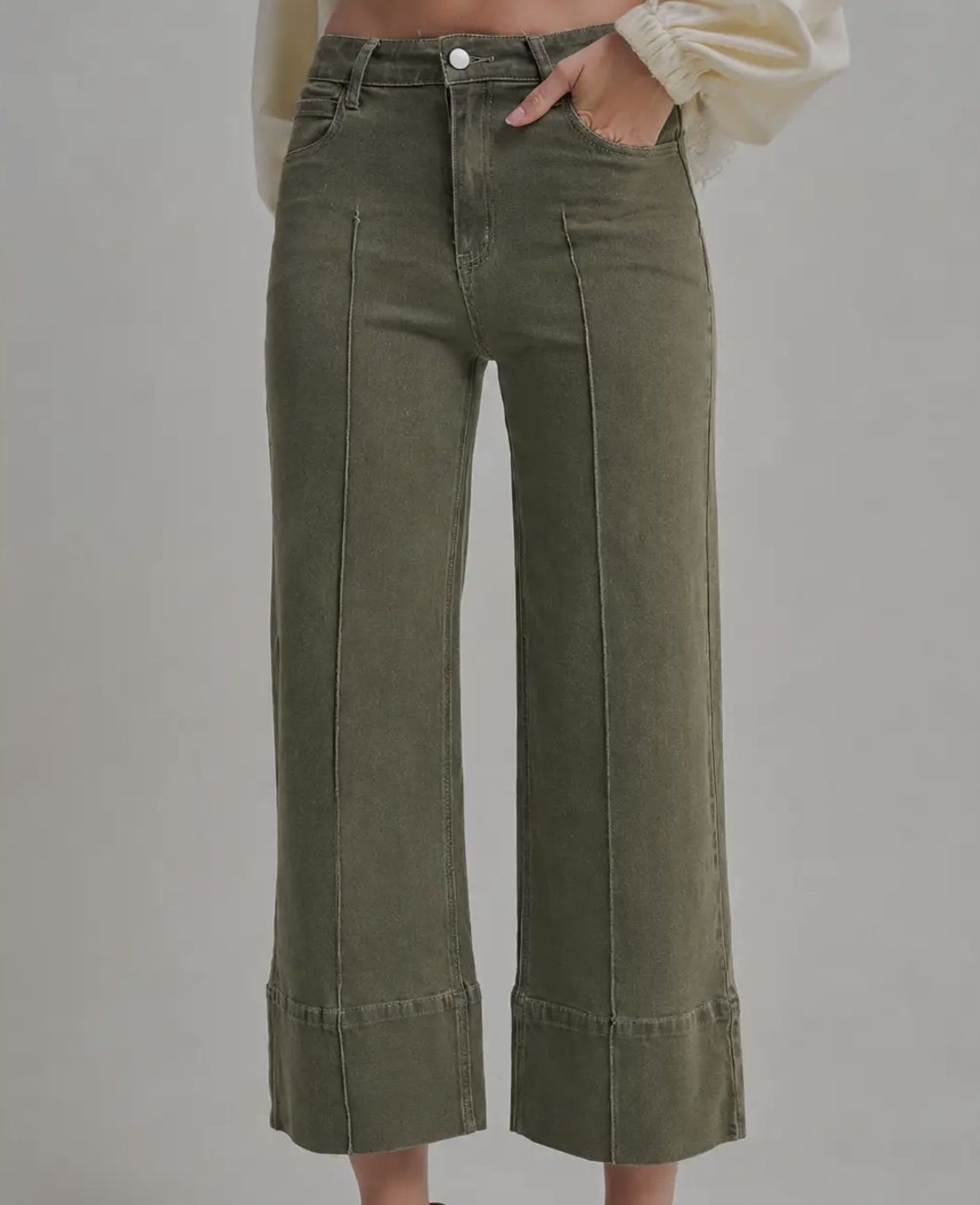 Mid Rise Front Seamed Jeans - Vintage Olive, Size: Small