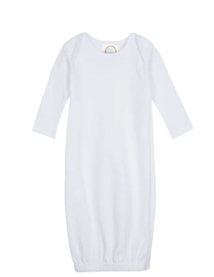 Long Sleeve Infant Gown with Hidden Zipper, COLOR: White