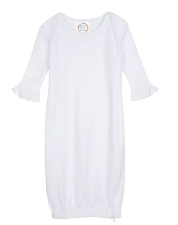 Long Sleeve Ruffle Infant Gown with Hidden Zipper, COLOR: White