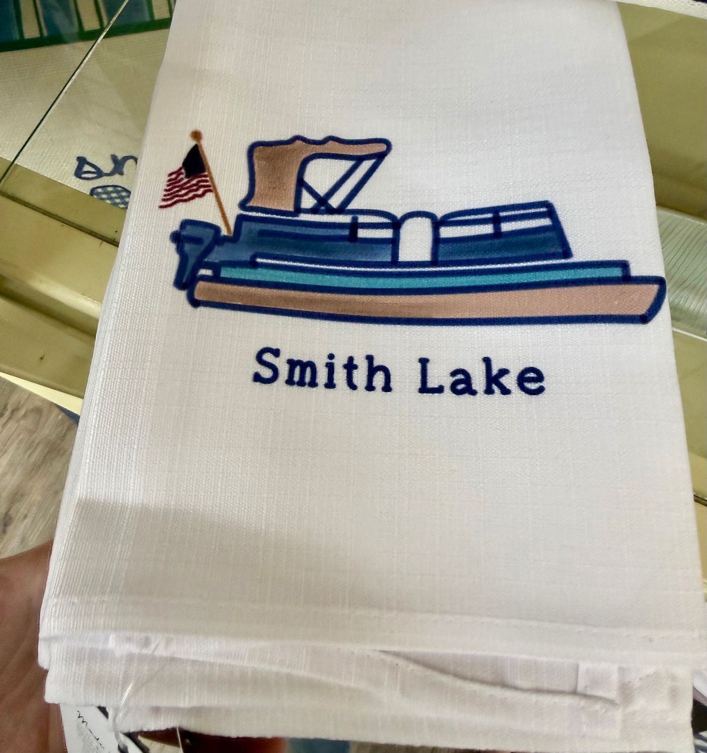 Smith Lake Pontoon Tea Towel
