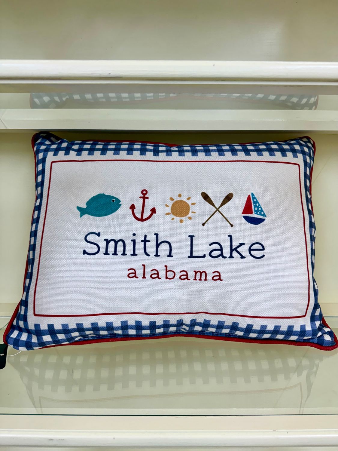Gingham Smith Lake Characters Piped Pillow