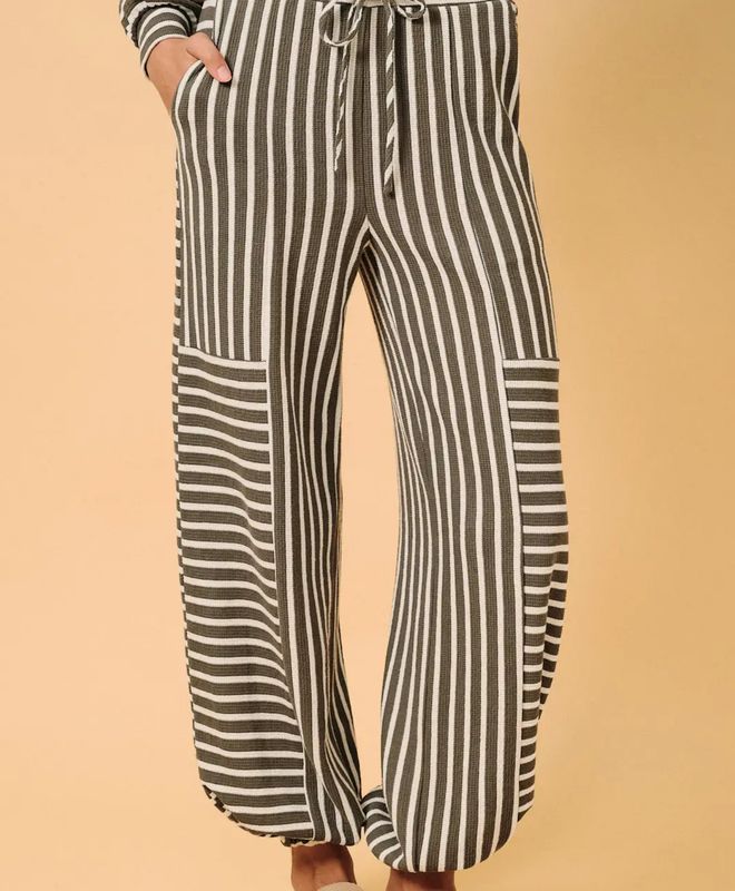 Waist Strap Tie Stripe Parachute Pants