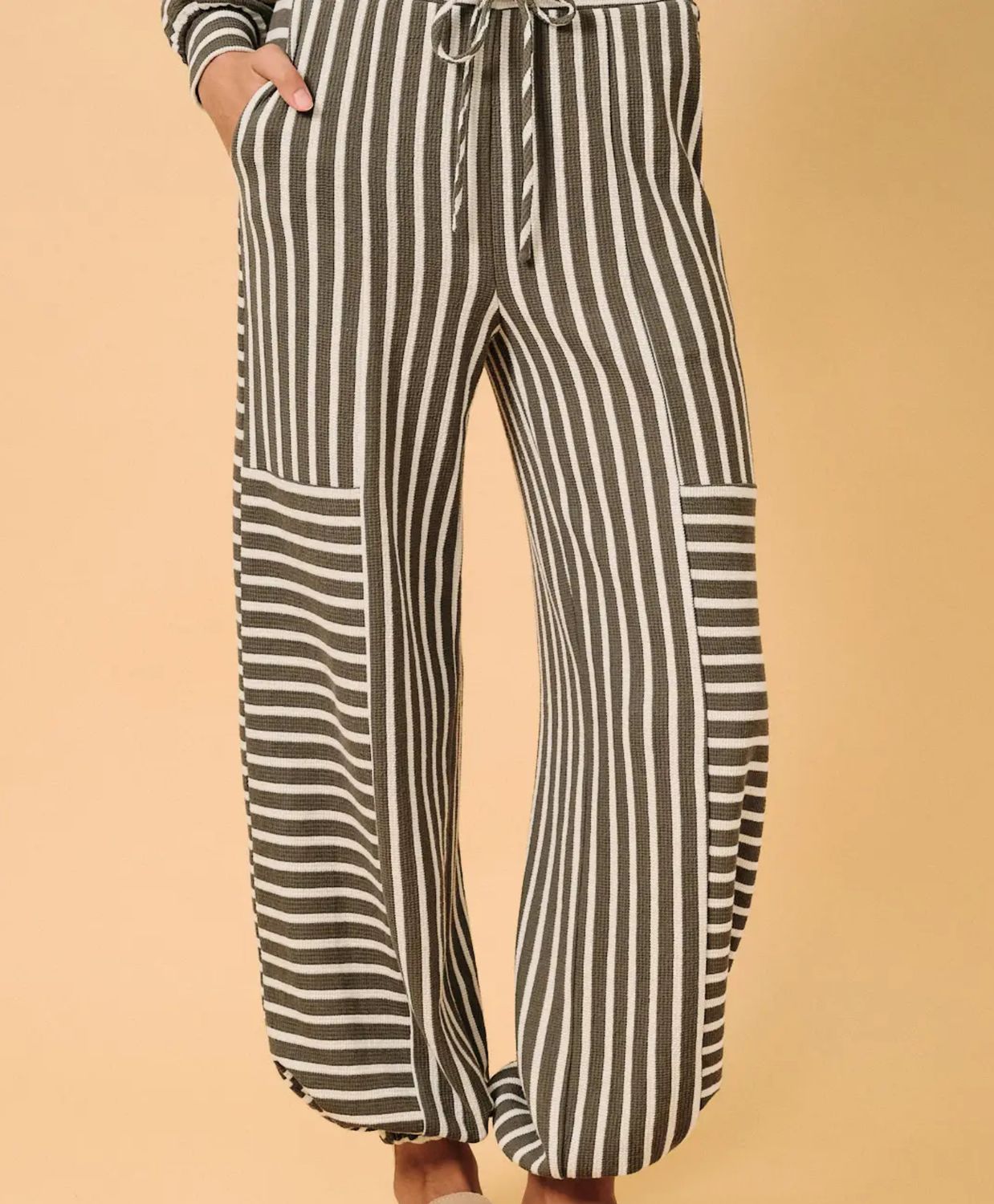 Waist Strap Tie Stripe Parachute Pants, Size: Small