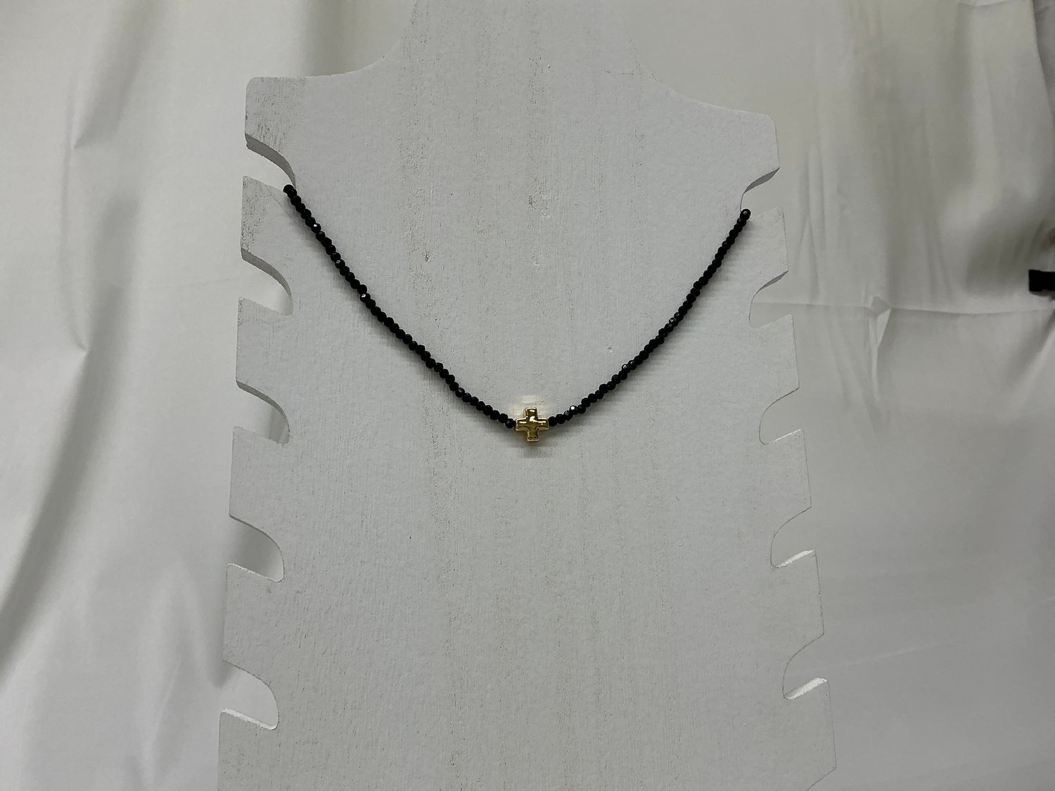 Small Black Crystals Gold Cross Neclace