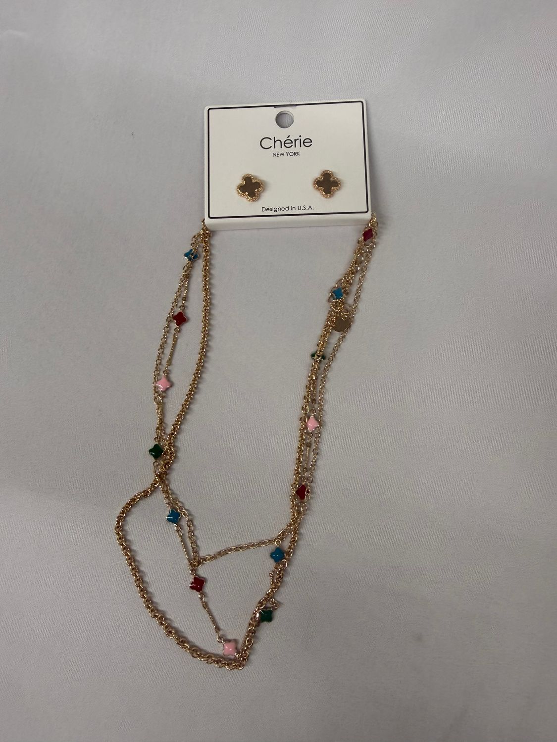 Quatrefoil Layered Multicolor Necklace &amp; Earring Set