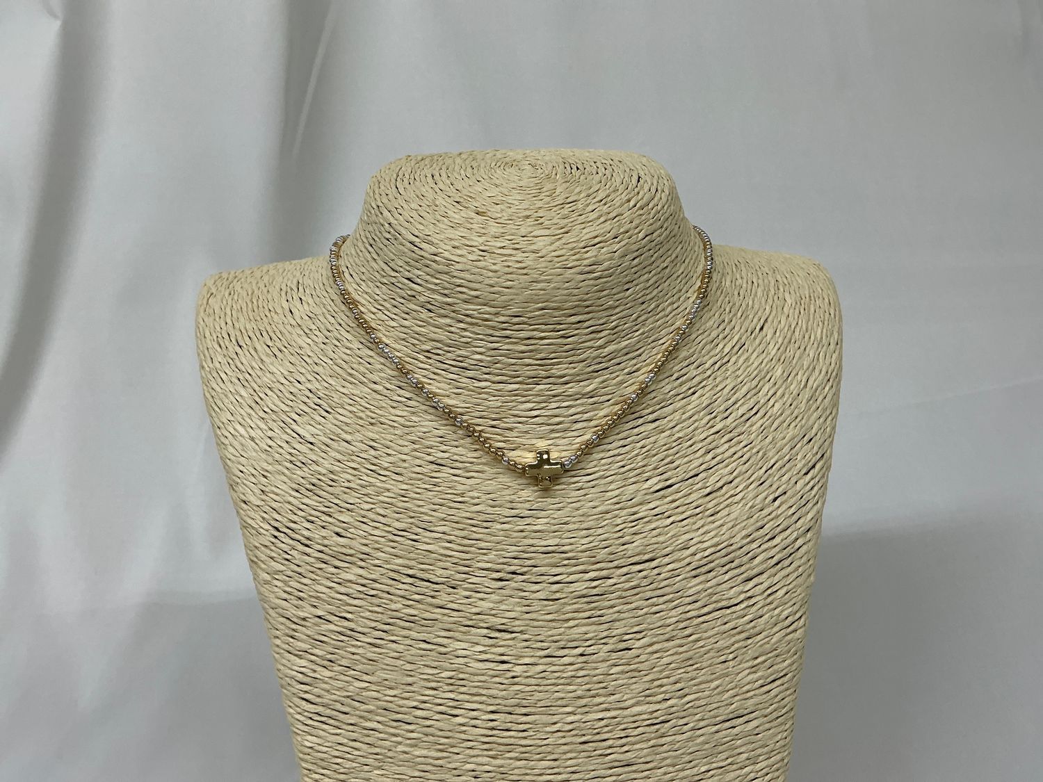 Two-Tone Beaded Gold Cross Necklace