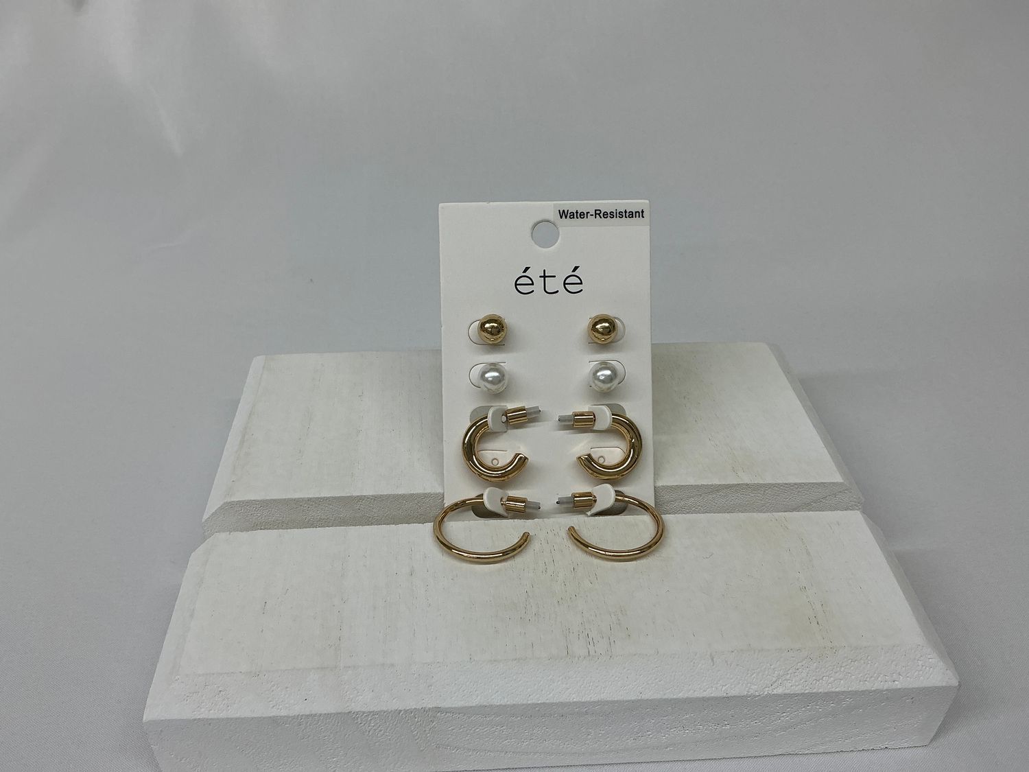 Gold Ball, Pearl &amp; Hoops Earring Stack