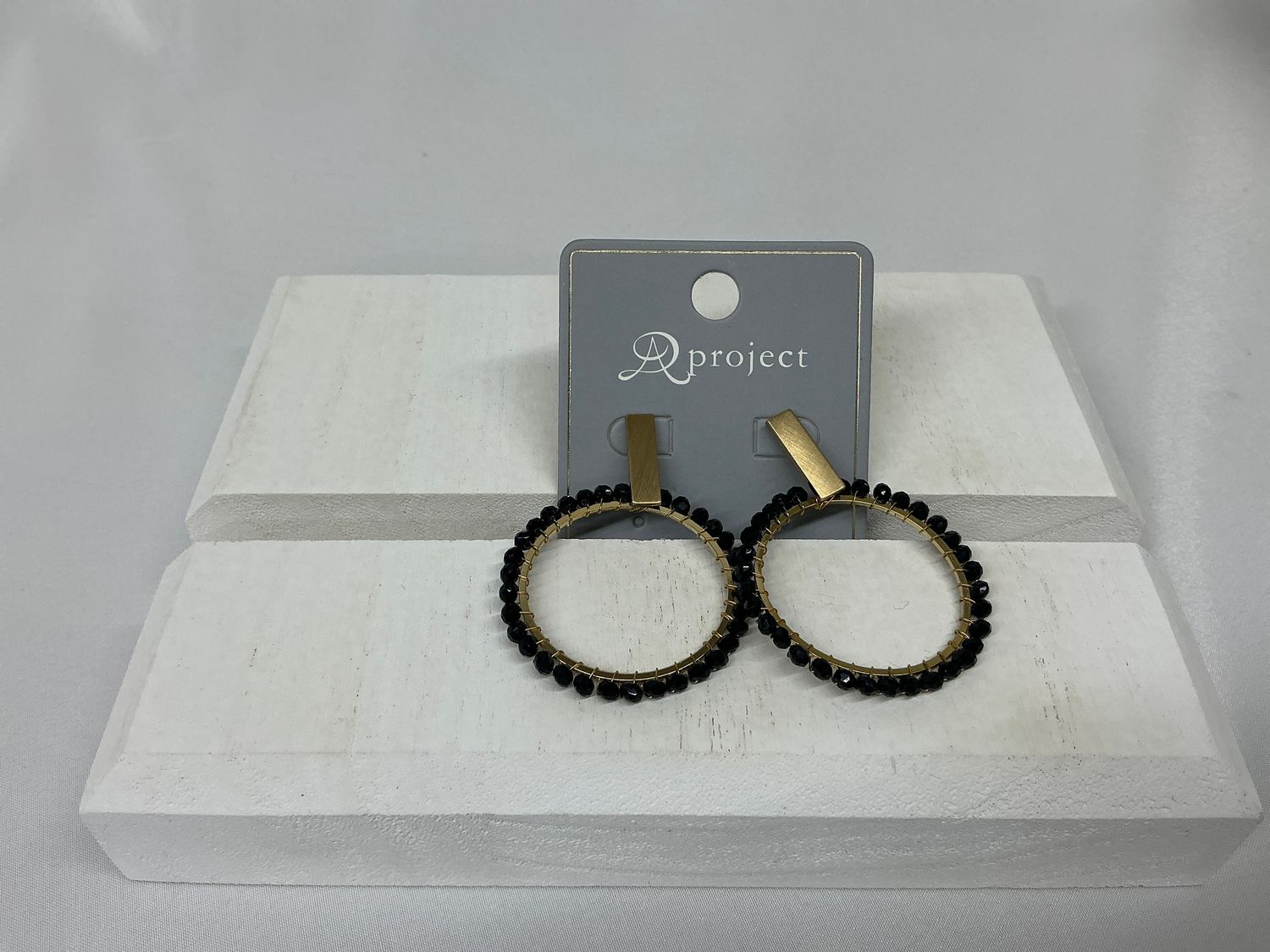 Beaded Circle Earrings, COLOR: Black