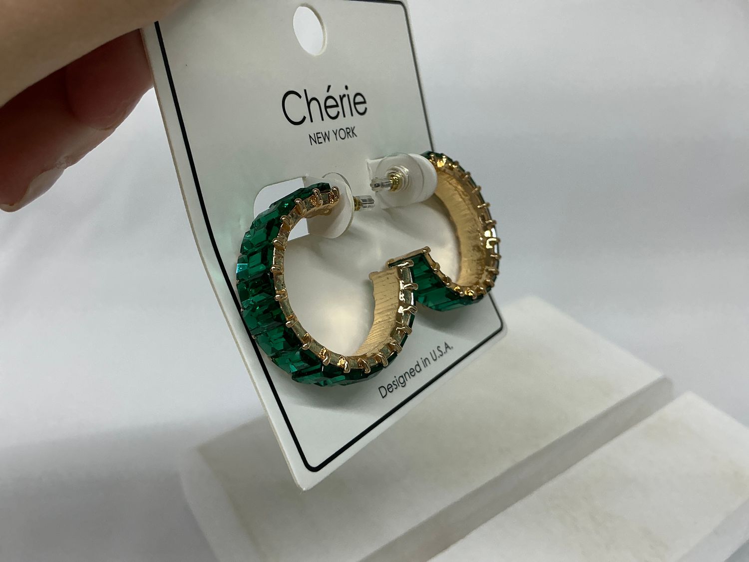 Green Crystal Hoop Earrings