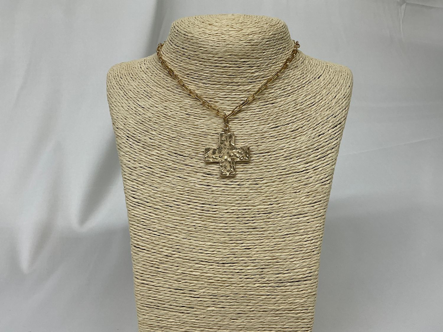 Paper clip Hammered Cross Necklace &amp; Earring Set