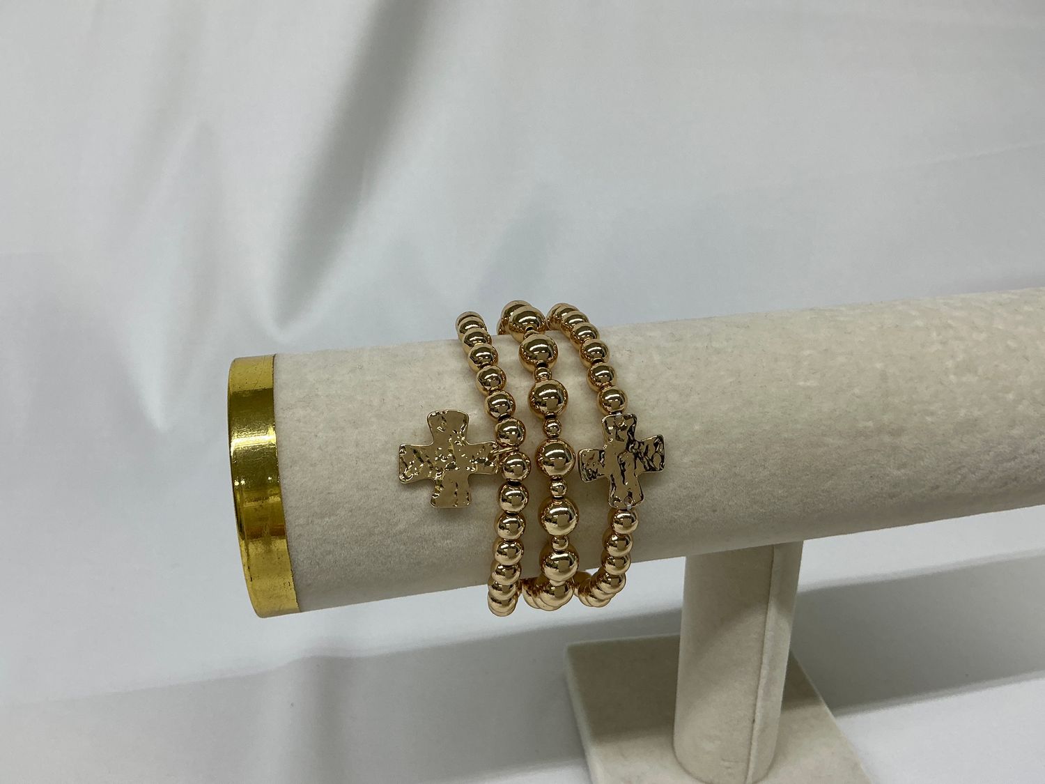 Gold Hammered Cross Bracelet Stack