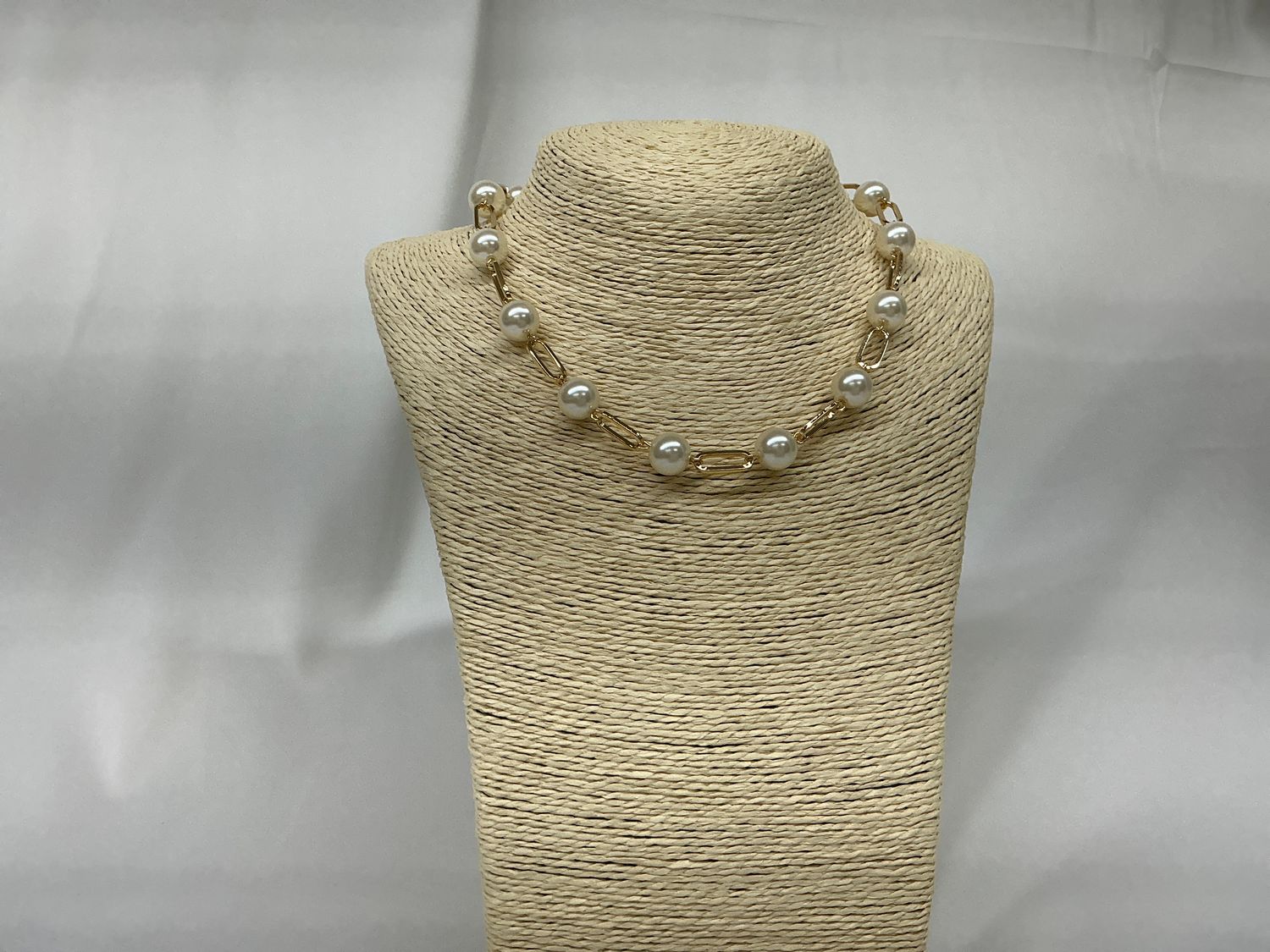 Gold Paperclip &amp; Pearl Necklace
