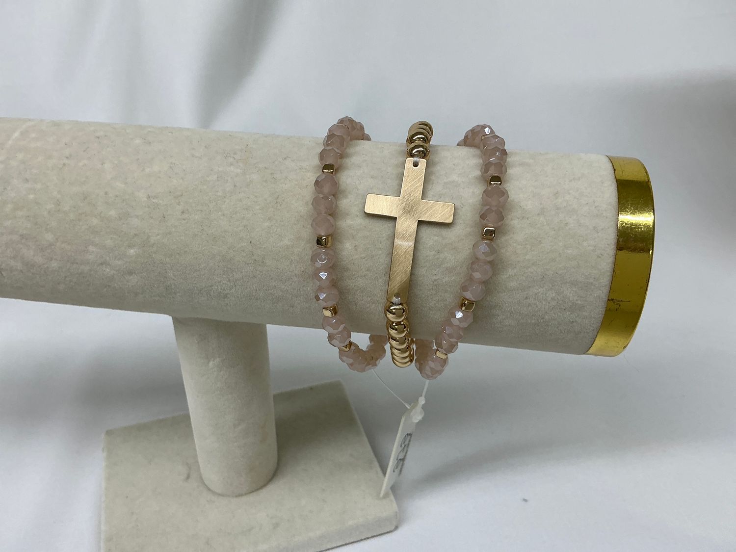 Pink Crystal &amp; Cross Bracelet Stack