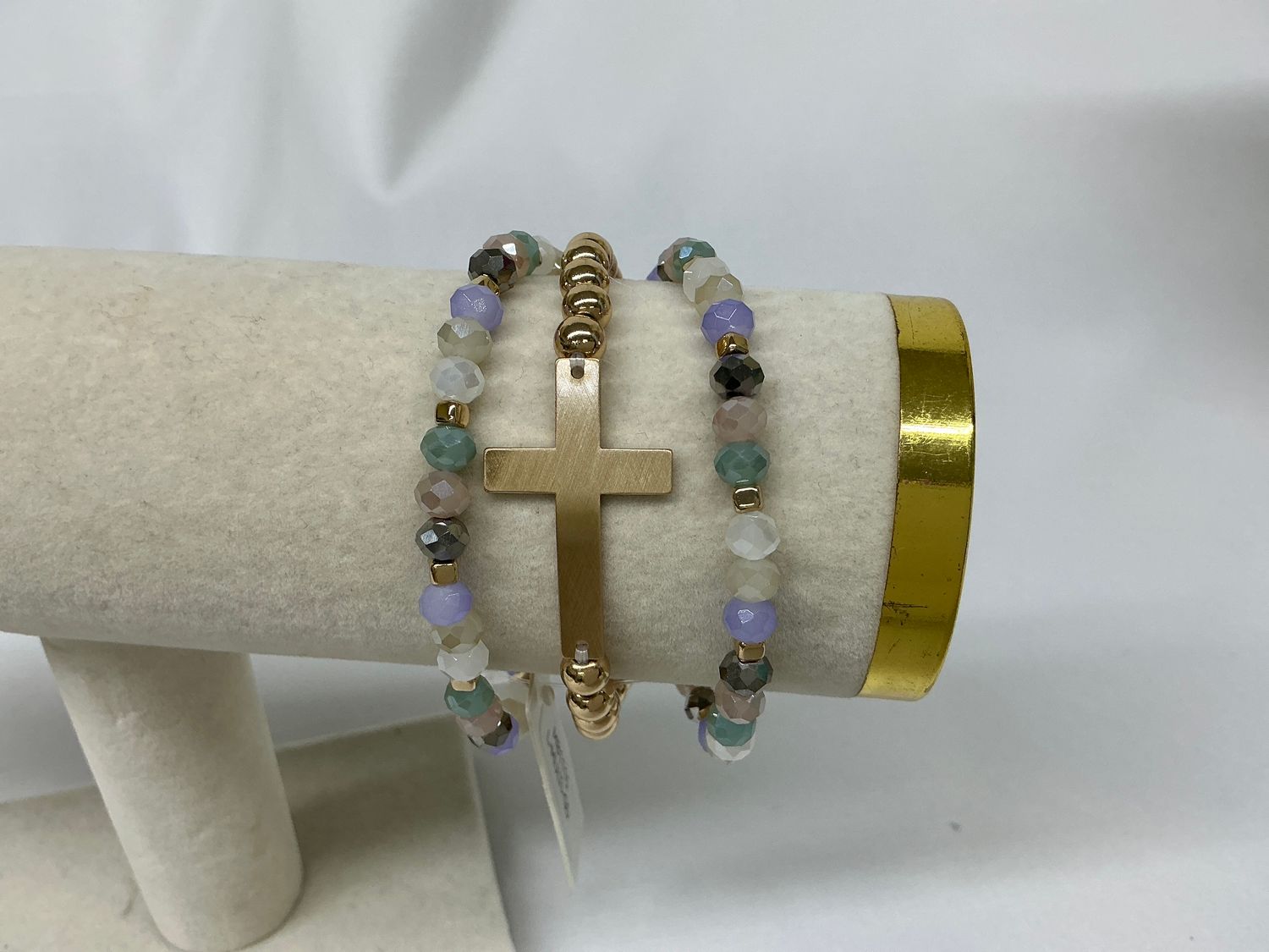 Multicolor Crystal &amp; Cross Bracelet Stack