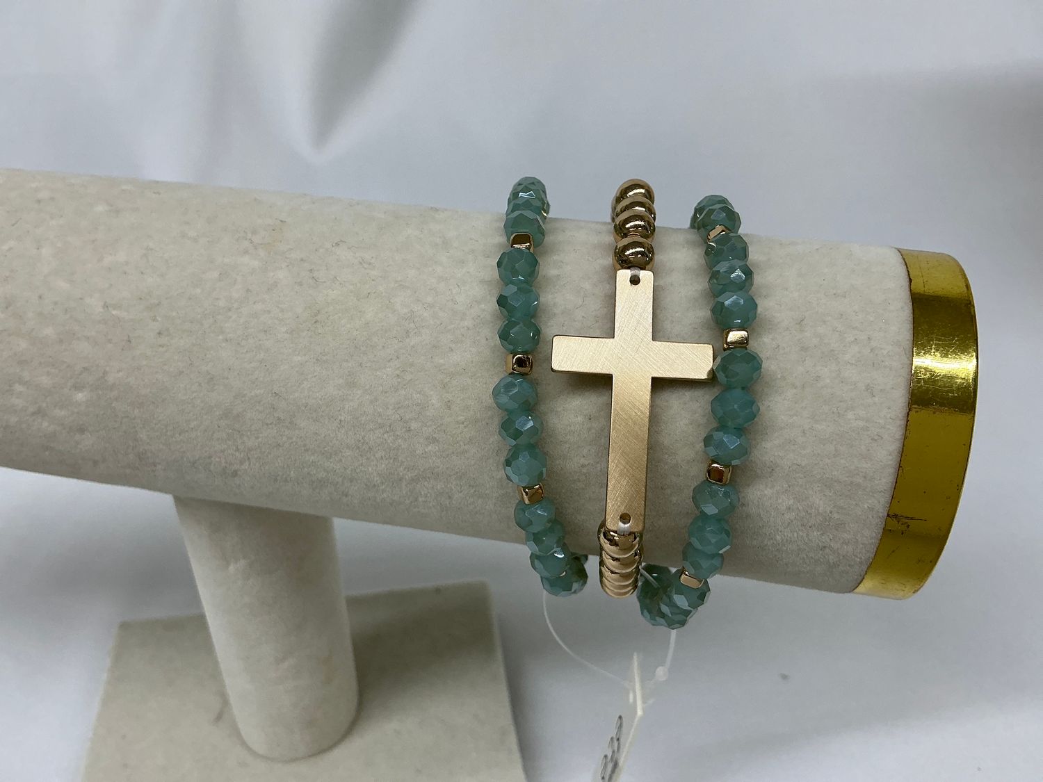 Teal Crystal &amp; Cross Bracelet Stack