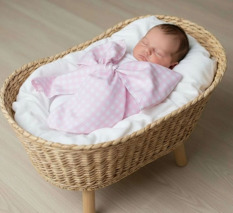 Newborn Swaddle Sash Bow, COLOR: Pink Gingham