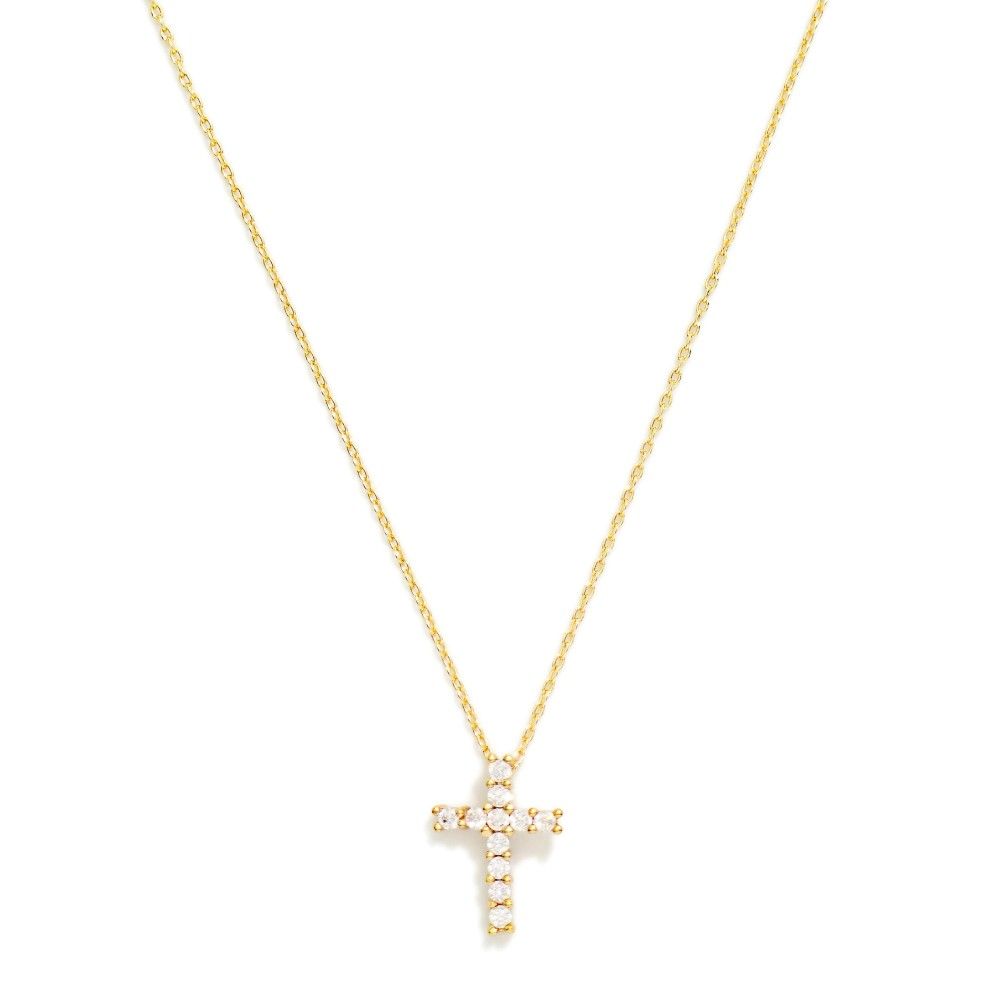 Gold Rhinestone Cross Necklace