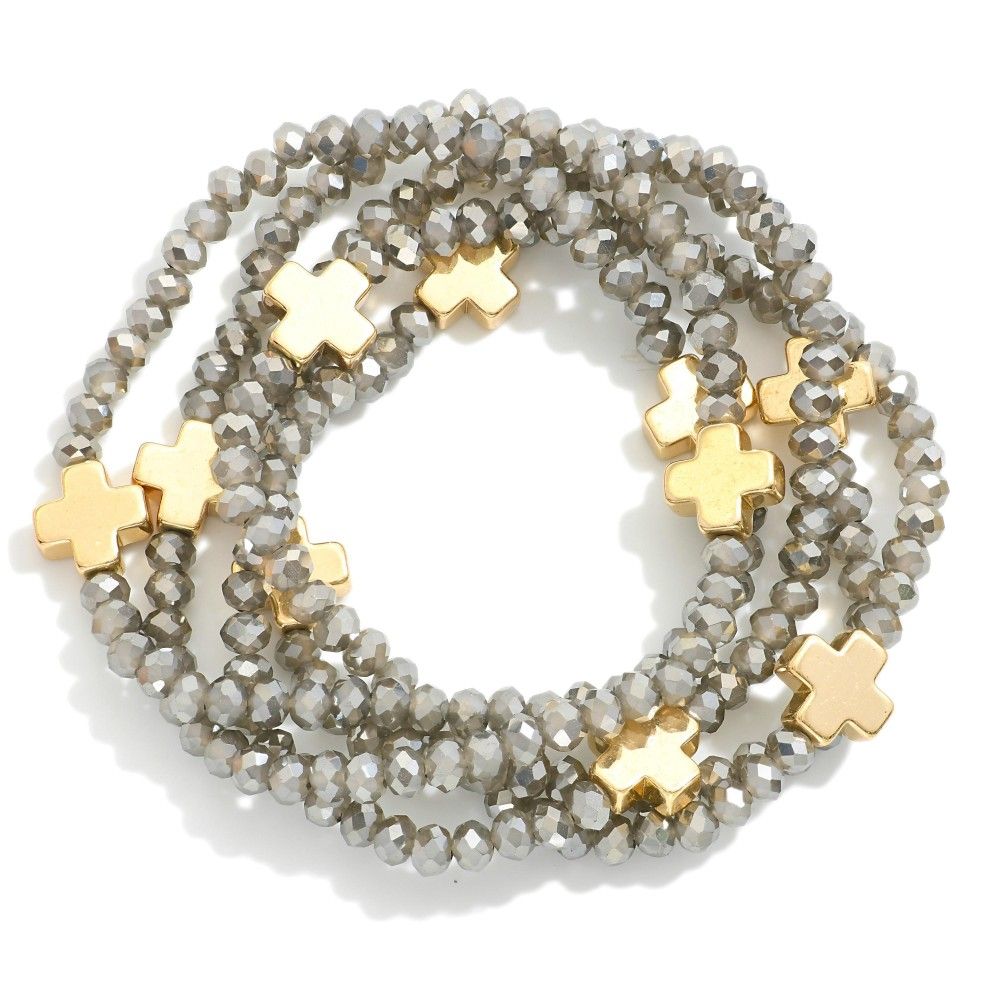 Gray Crystal &amp; Gold Gross Bracelet Stack