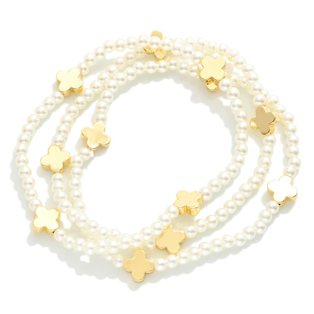 Pearl Quatrefoil Bracelet Stack