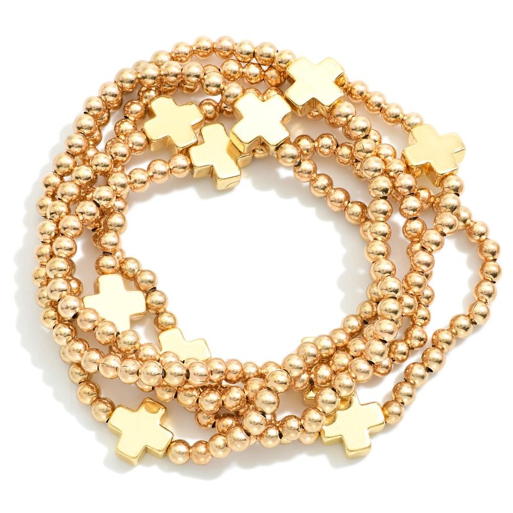 Gold Cross Bracelet Stack (5)