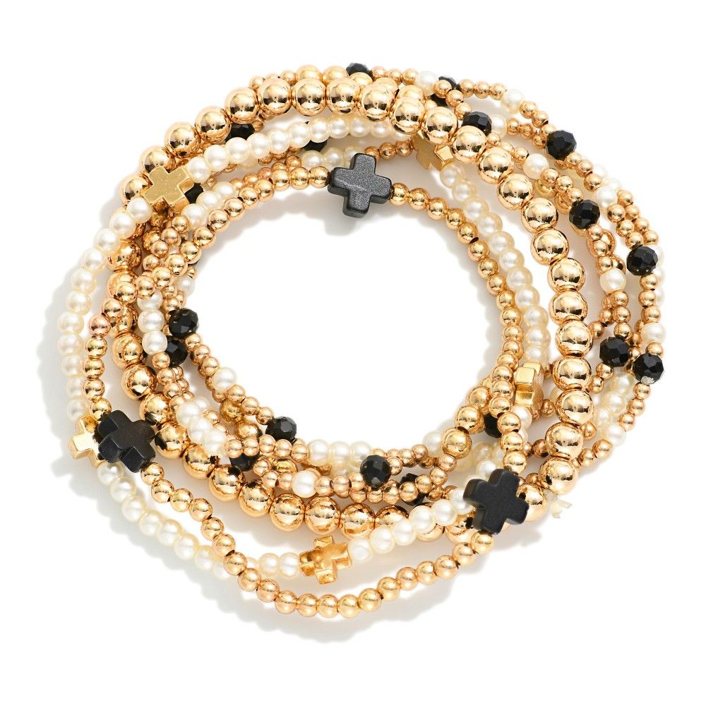 Black &amp; Gold Cross Bracelet Stack