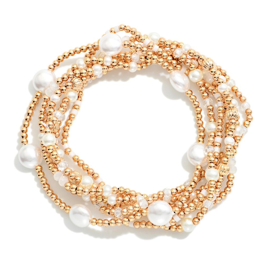 Gold &amp; Pearl Bracelet Stack (7)