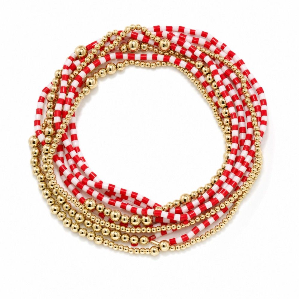 Red &amp; White Gameday Bracelet Stack