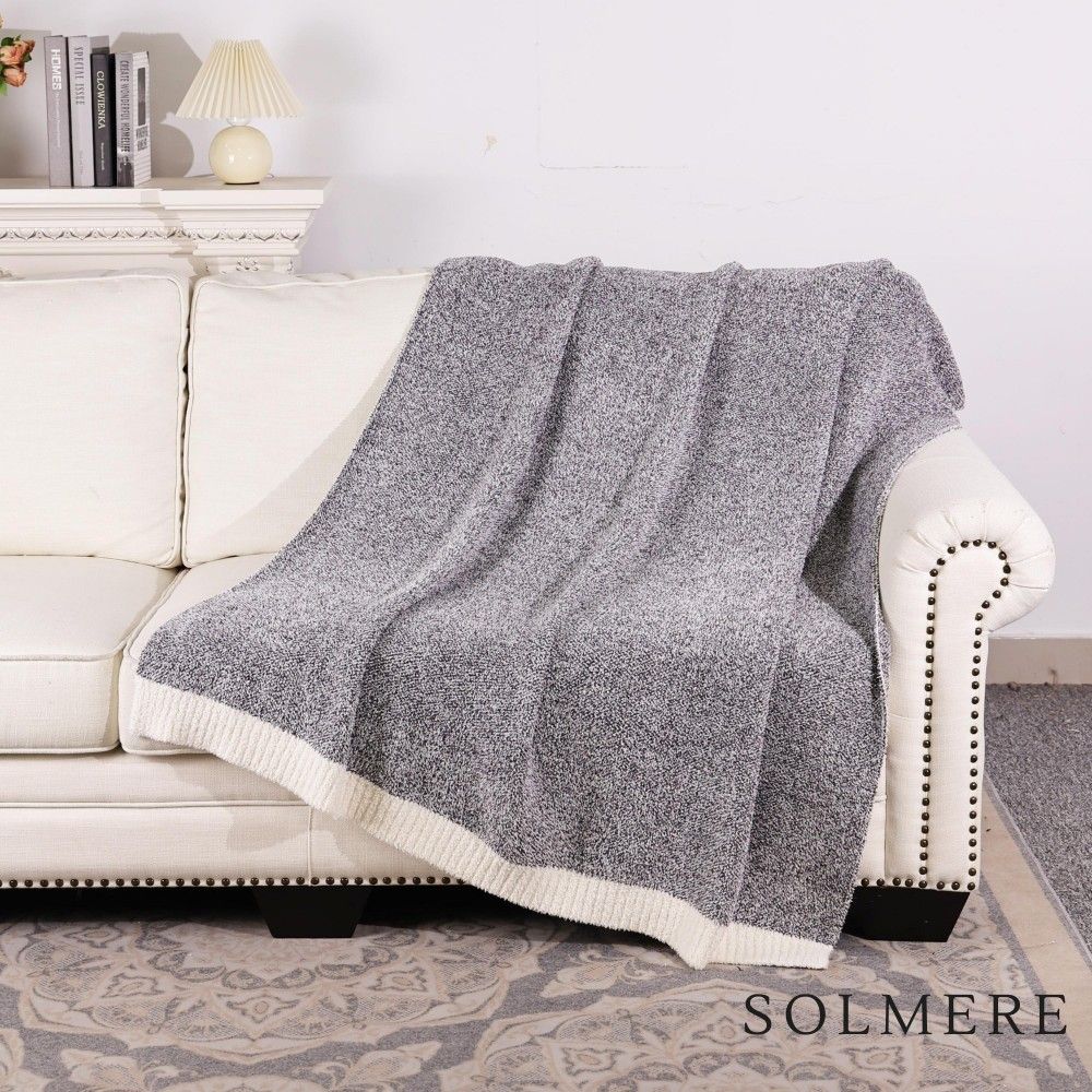 Solmere Blanket – White Bordered Solid Heathered Color Blanket