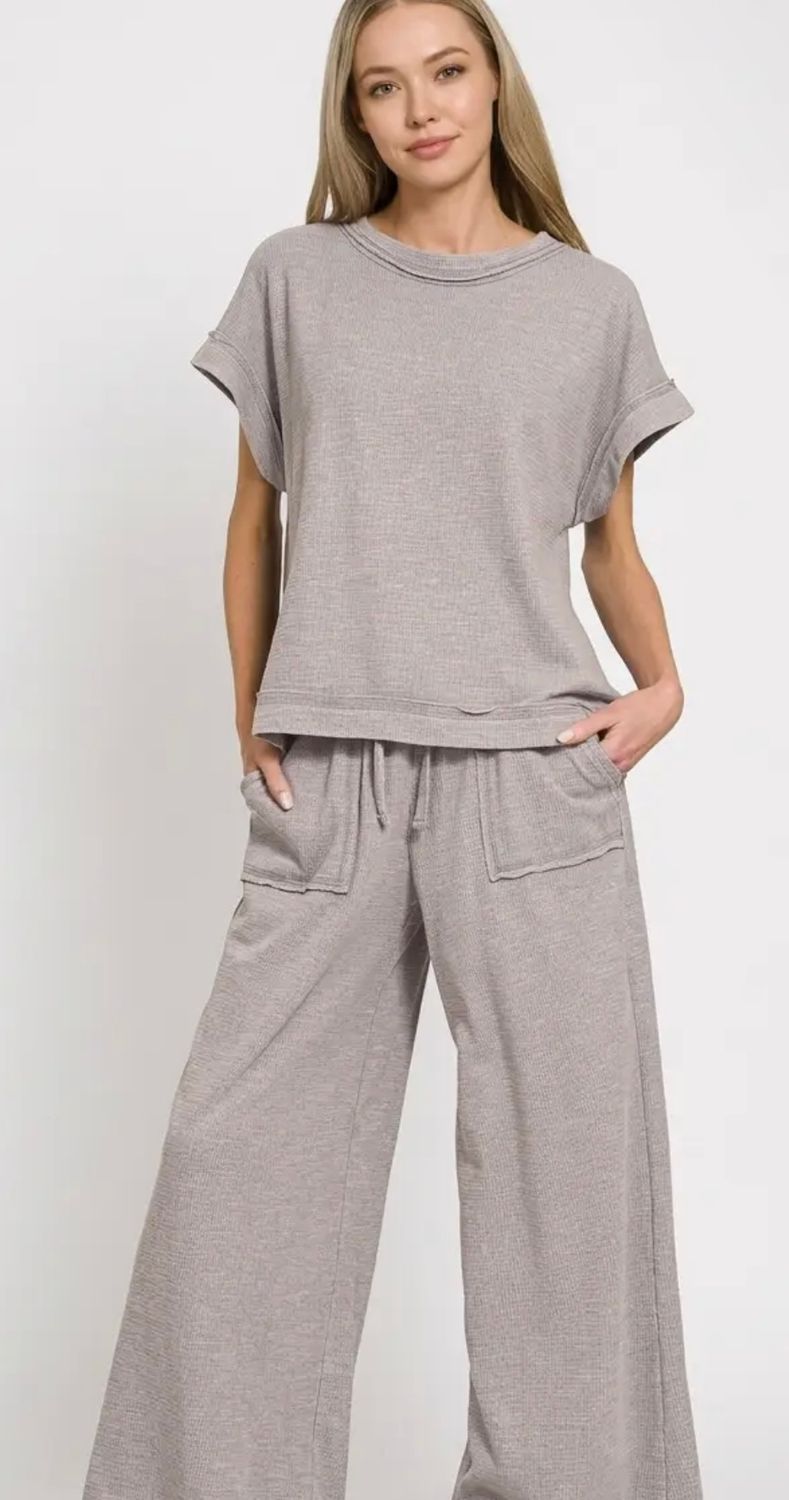 Acid Wash Short Sleeve Pants Set, Size: Small