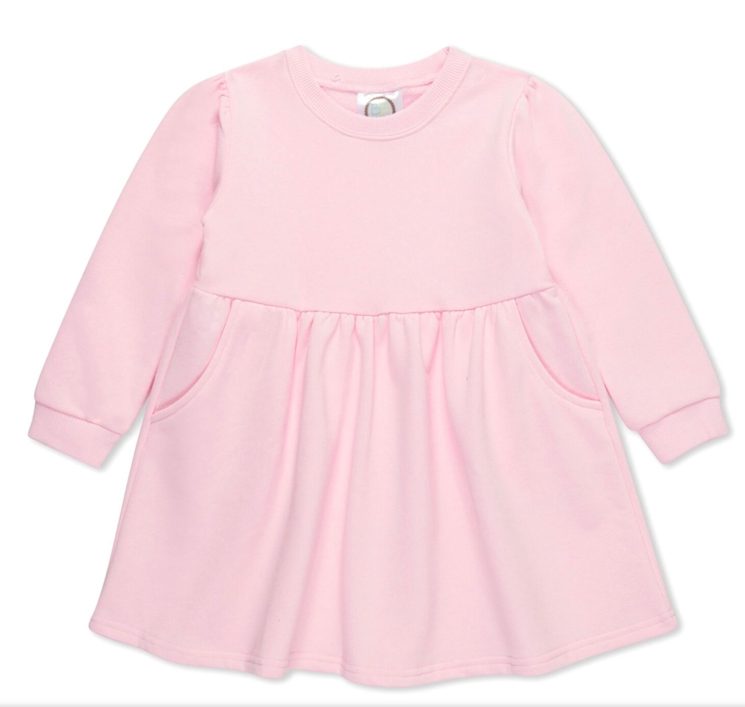 Light Pink Long Sleeve Sweatshirt Dress, Size: 12M