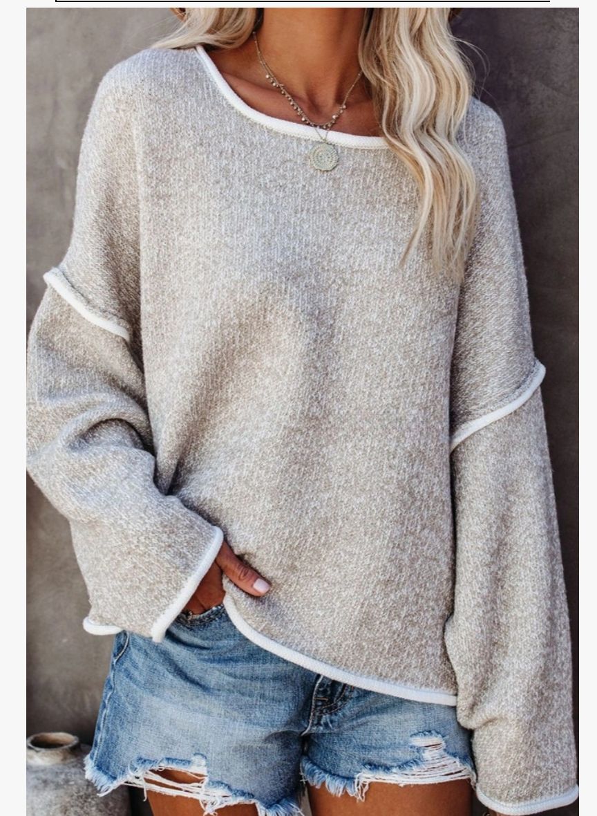 Crew Neck Long Sleeve Sweater-Grey