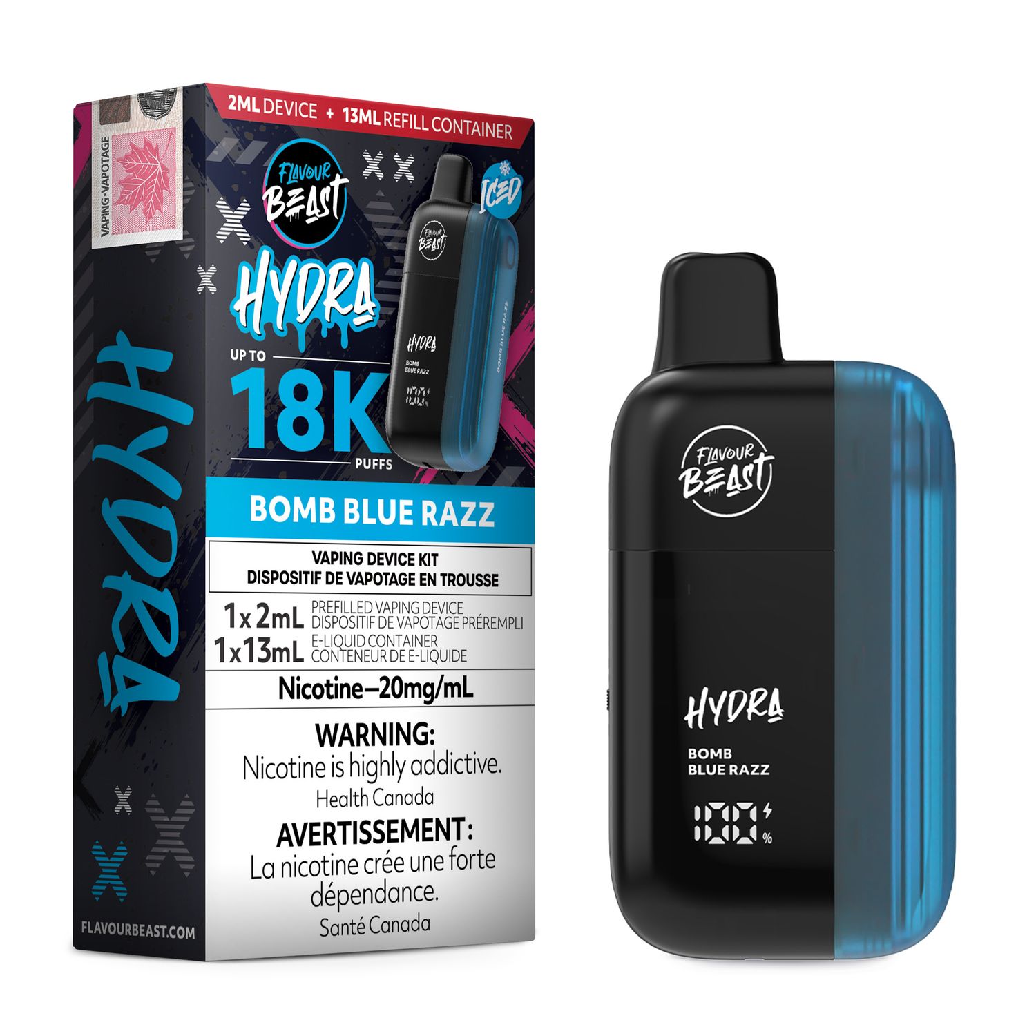 FLAVOUR BEAST HYDRA 18K DISPOSABLE-, Flavor: Bomb Blue Razz, Quantity: Single