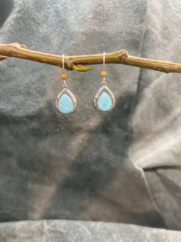 Padded Larimar Teardrop Earrings