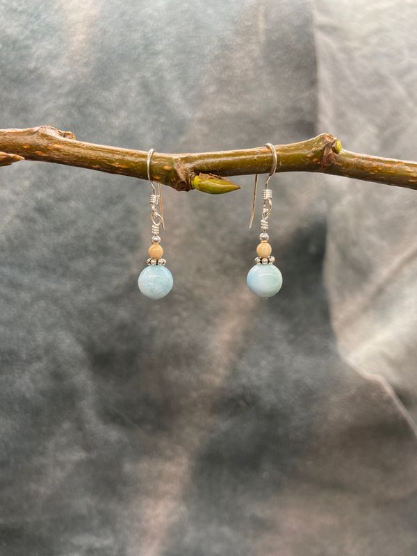 7mm Larimar Bead Dangle Earring