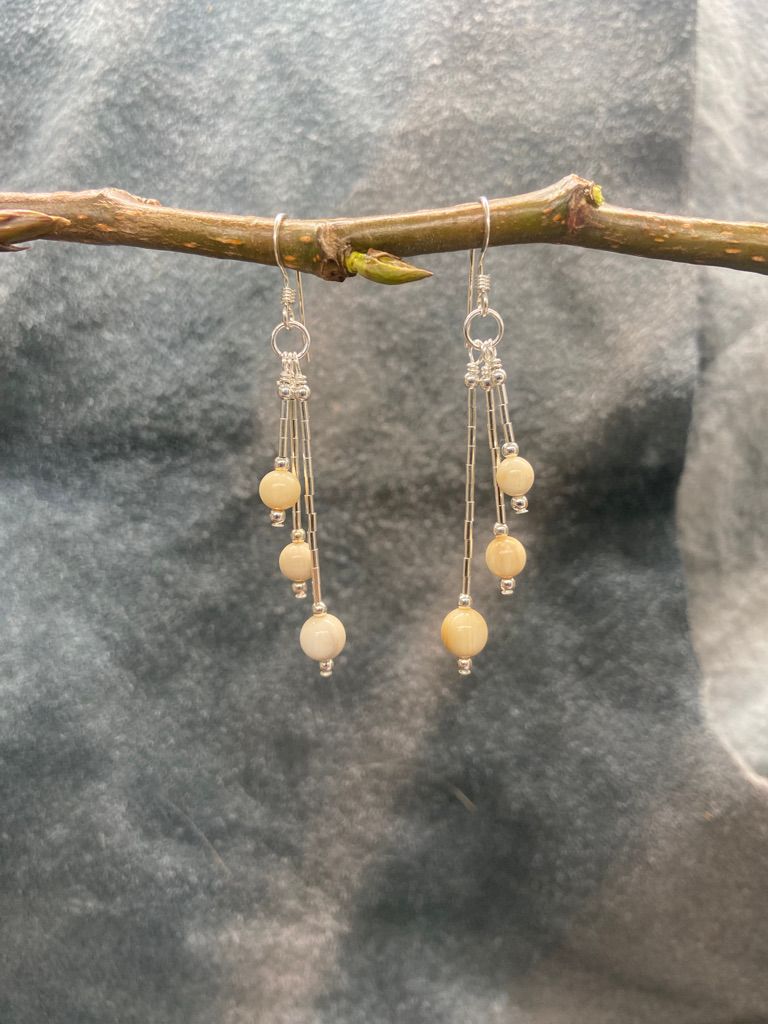 7mm Ivory Bead Triple Strand Earrings