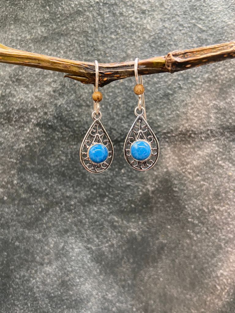 Webbed Teardrop Denim Lapis Earrings