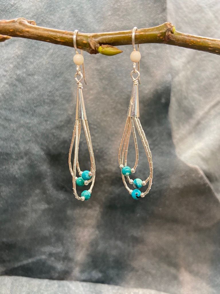 4mm Turquoise Bead Triple Loop Earring