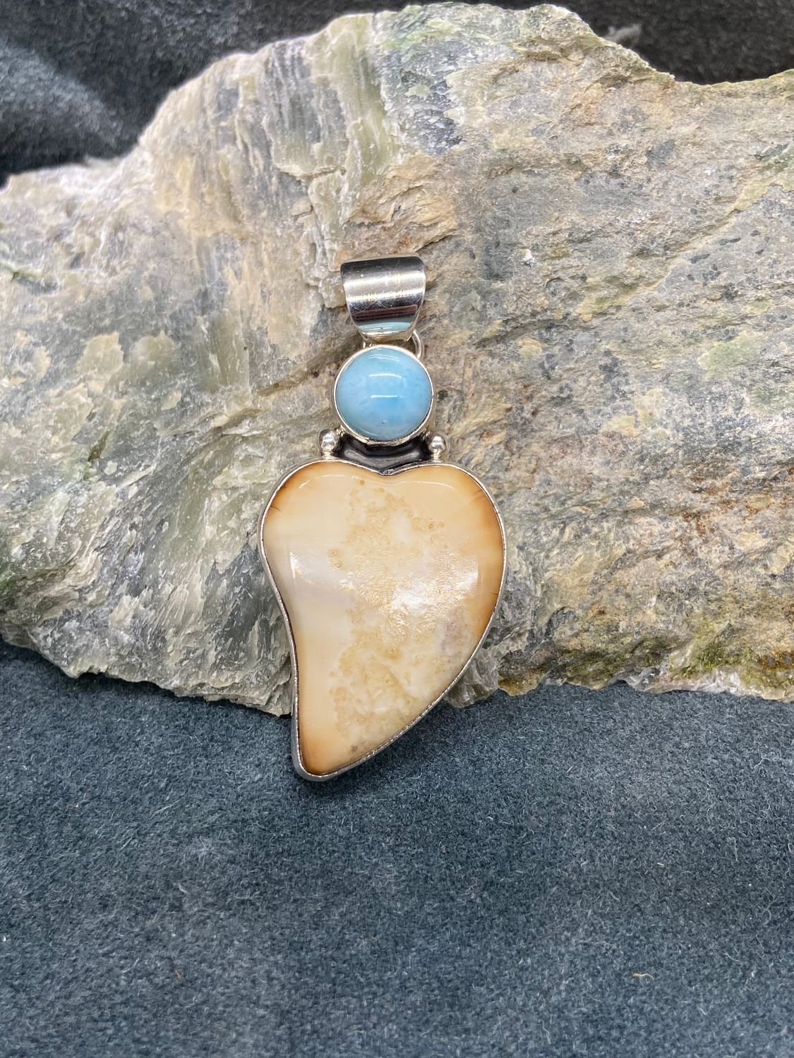 Ivory Heart &amp; Larimar Pendant
